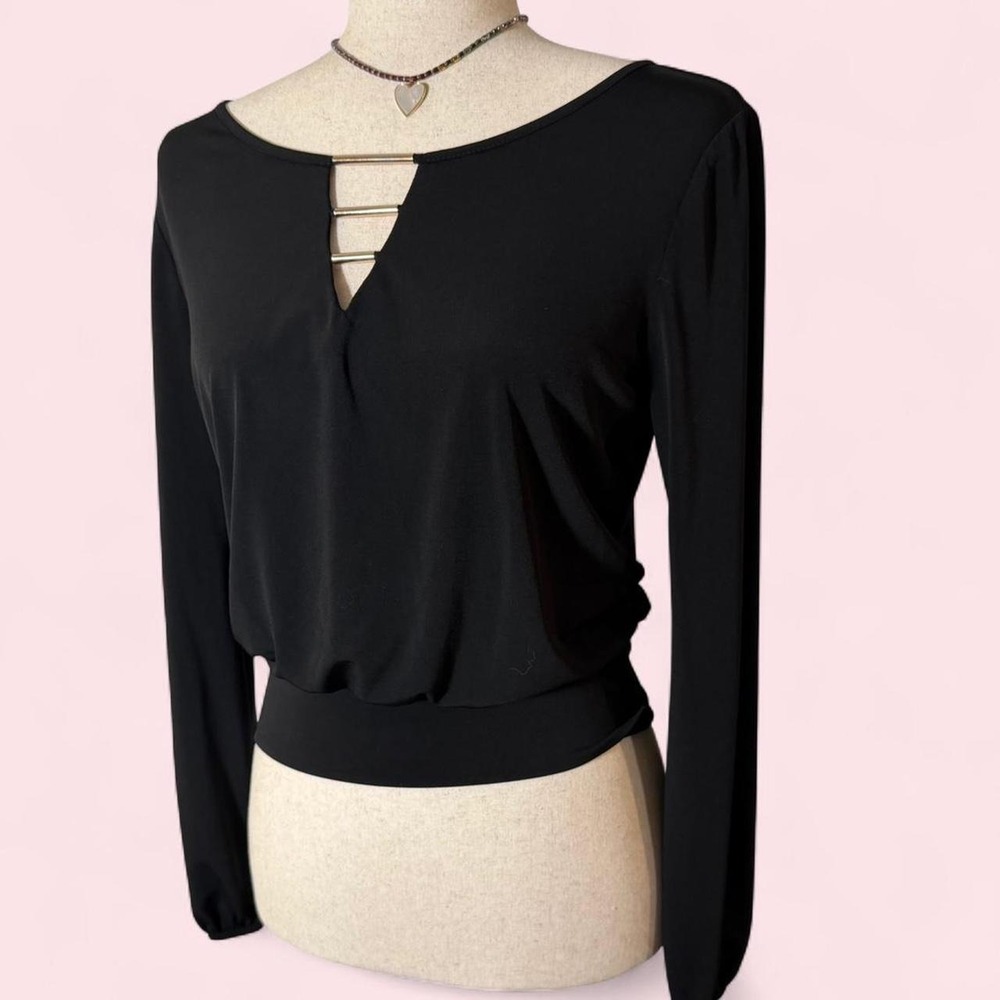 A. Byer Black Dolman Long Sleeve Top Gold Hardware 90s Slinky Small